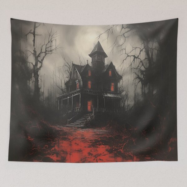 Item preview, dark, scary red acrylic haunted house print designed and sold by dcrc.