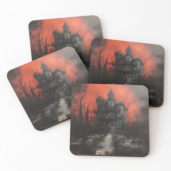 Item preview, dark, scary red acrylic haunted house print designed and sold by dcrc.
