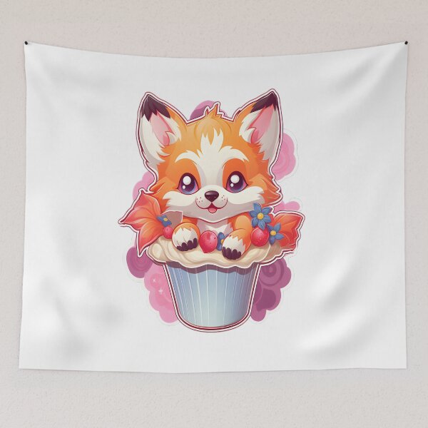Item preview, Flowers Fox Cupcake Illustration designed and sold by alaa-mously.