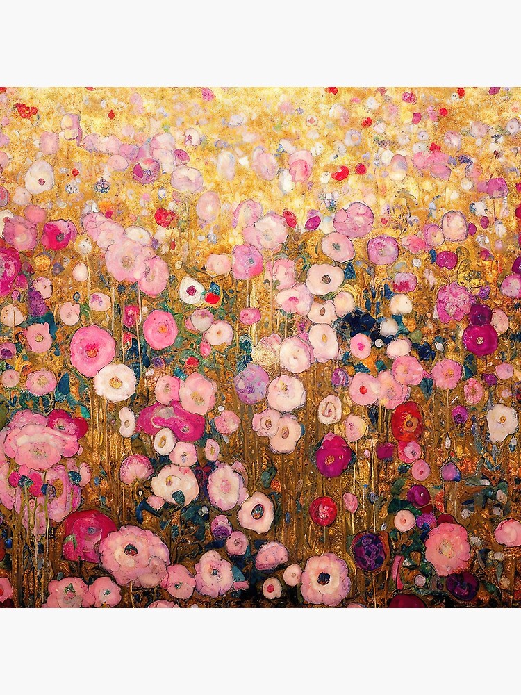 Aperçu 3 sur 3. Impression photo avec l'œuvre Jardin de fleurs roses Gustav Klimt créée et vendue par maniacfitness.