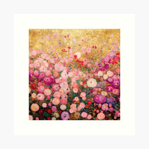Aperçu de l'œuvre Fleurs roses de Gustav Klimt créée et vendue par maniacfitness.