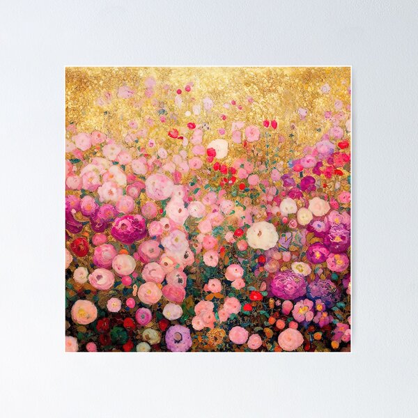 Aperçu de l'œuvre Fleurs roses de Gustav Klimt créée et vendue par maniacfitness.