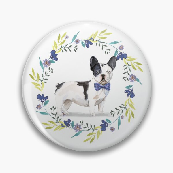 Item preview, Vintage Pied French Bulldog in Floral Frame designed and sold by beastieboutique.