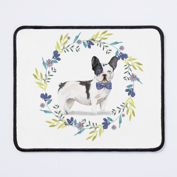 Item preview, Vintage Pied French Bulldog in Floral Frame designed and sold by beastieboutique.