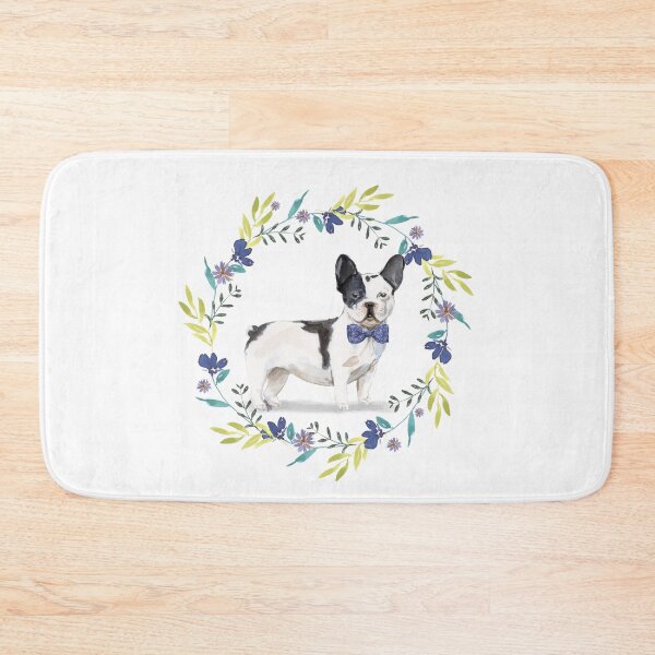 Item preview, Vintage Pied French Bulldog in Floral Frame designed and sold by beastieboutique.
