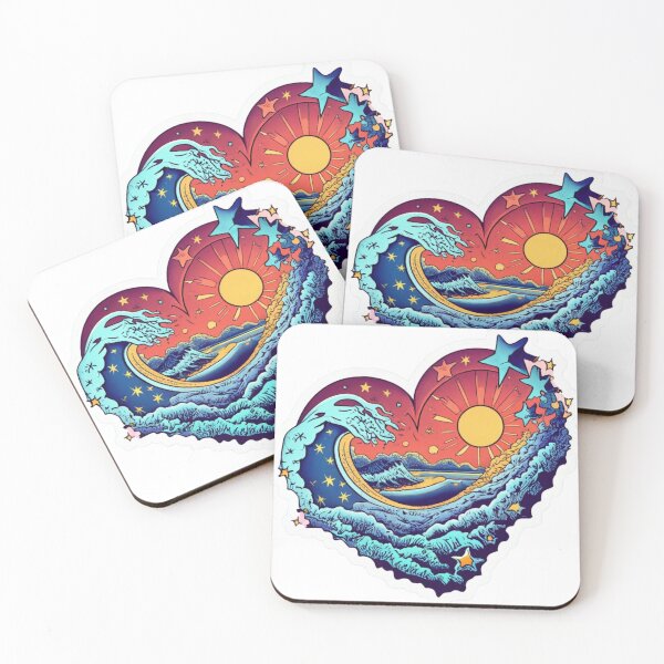 Item preview, Vintage Heart-Shaped Sunset Beach Sticker with Celestial Stars designed and sold by AdyShop2023.