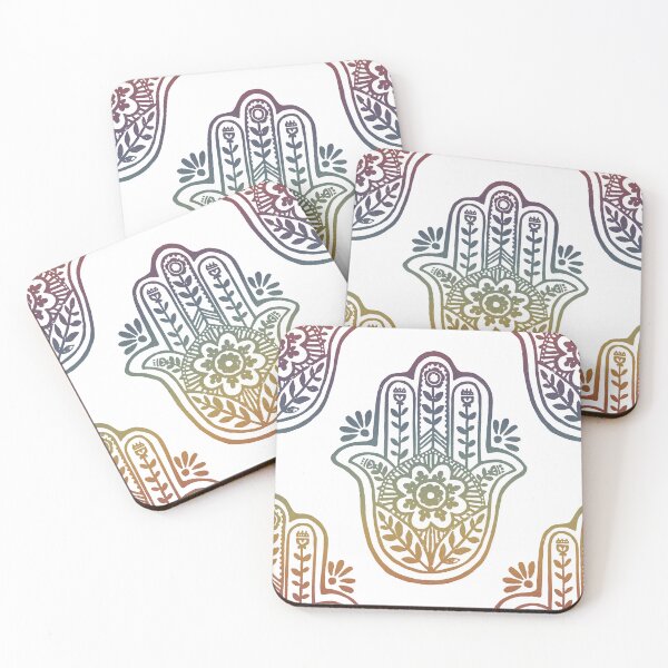 Artikelvorschau, Hamsa Flora Linocut Pattern - Snow + Rainbow Sunset entworfen und verkauft von Irene Estelle.