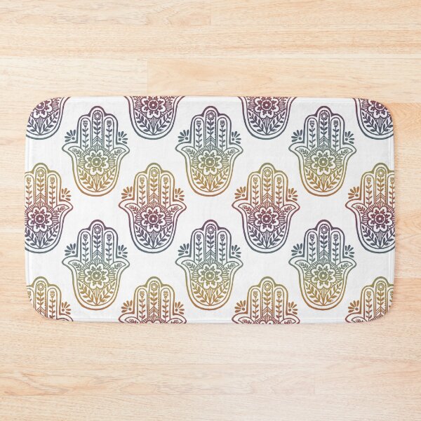 Artikelvorschau, Hamsa Flora Linocut Pattern - Snow + Rainbow Sunset entworfen und verkauft von Irene Estelle.