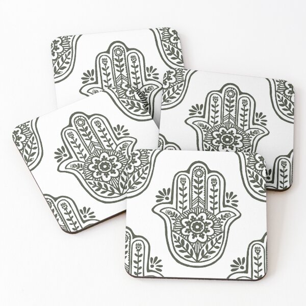 Artikelvorschau, Hamsa Flora Linocut Pattern - Snow + Pine entworfen und verkauft von Irene Estelle.