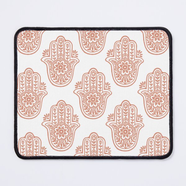 Artikelvorschau, Hamsa Flora Linocut Pattern - Snow + Coral entworfen und verkauft von Irene Estelle.