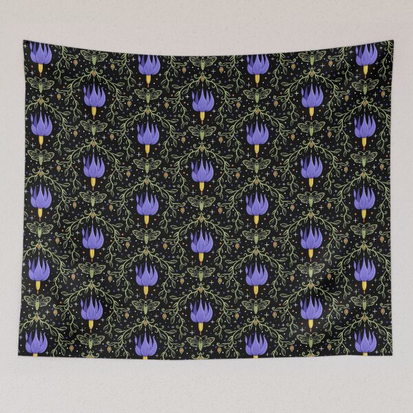 Item preview, Deadly Nightly & A Deaths Head Moth - Halloween Purple Orange Green Flowers Floral  designed and sold by LoreliDesigns.