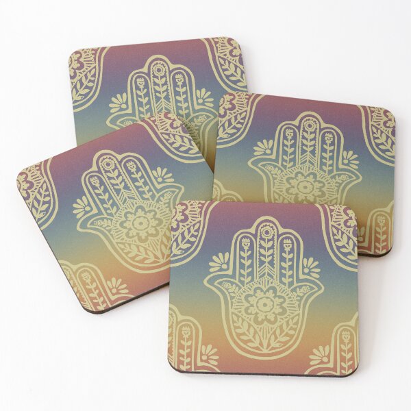 Item preview, Hamsa Flora Linocut Pattern - Rainbow Sunset + Gold designed and sold by Irene Estelle.