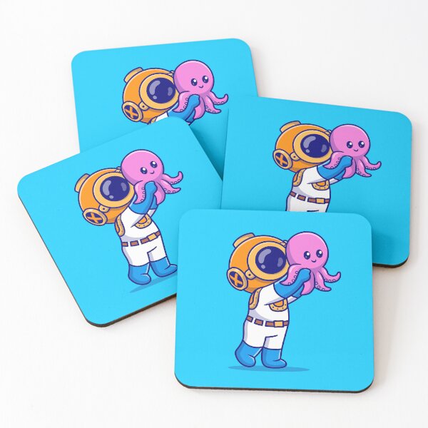 Item preview, Cute Diver Holding Baby Octopus: Cartoon Vector Icon Illustration designed and sold by hjian8219.