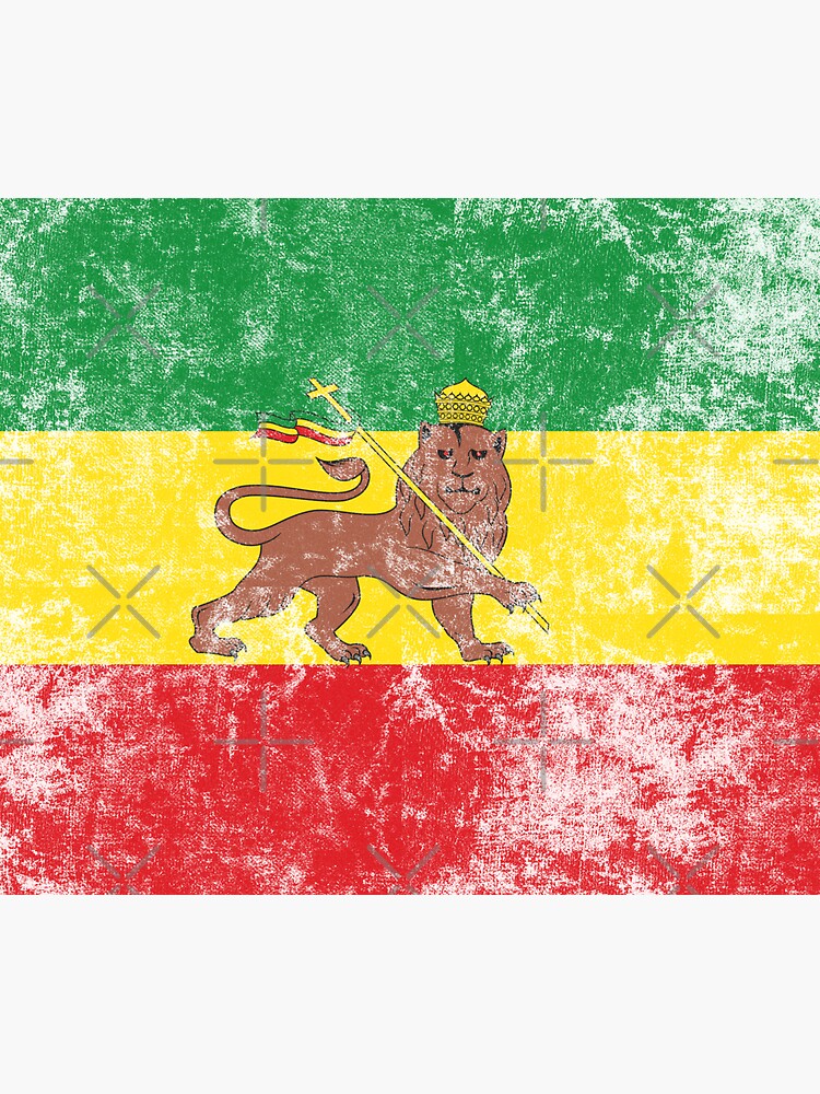 Old Flag of Ethiopia Lion of Judah Rastafarian Reggae Vintage Distressed Print by thespottydogg