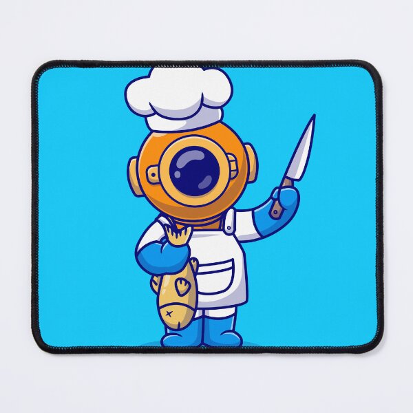 Item preview, Cute Diver Chef with Fish Knife: Cartoon Vector Icon Illustration designed and sold by hjian8219.