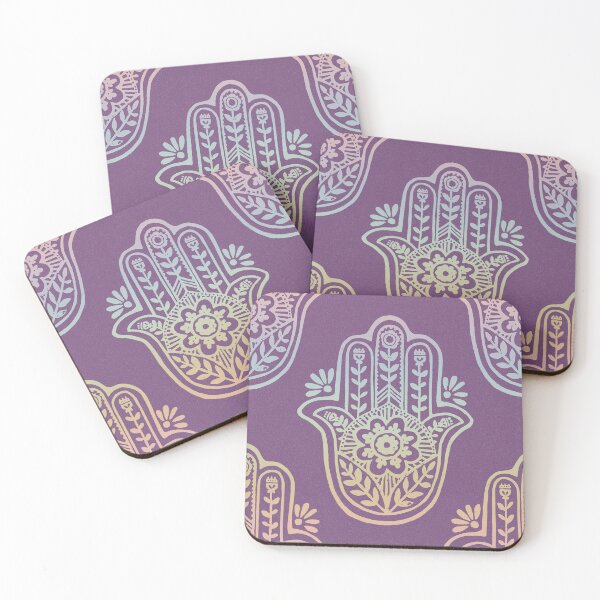 Artikelvorschau, Hamsa Flora Linocut Pattern - Plum + Rainbow Sorbet entworfen und verkauft von Irene Estelle.