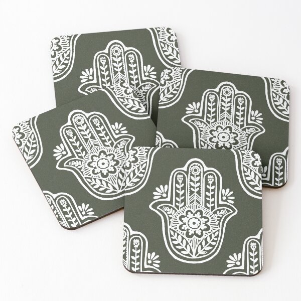 Artikelvorschau, Hamsa Flora Linocut Pattern - Pine + Snow entworfen und verkauft von Irene Estelle.