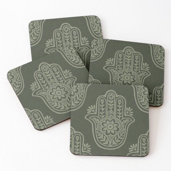 Artikelvorschau, Hamsa Flora Linocut Pattern - Pine + Sage entworfen und verkauft von Irene Estelle.