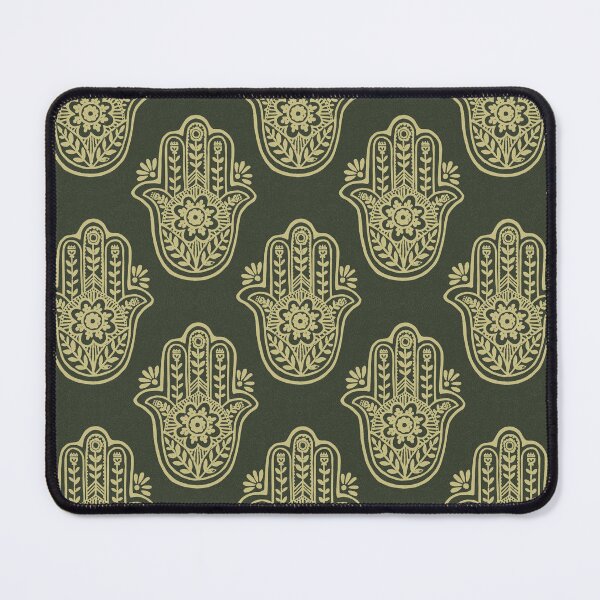 Artikelvorschau, Hamsa Flora Linocut Pattern - Pine + Gold entworfen und verkauft von Irene Estelle.