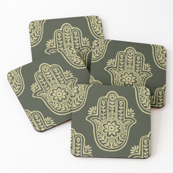 Artikelvorschau, Hamsa Flora Linocut Pattern - Pine + Gold entworfen und verkauft von Irene Estelle.