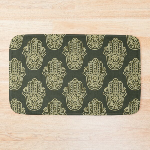 Artikelvorschau, Hamsa Flora Linocut Pattern - Pine + Gold entworfen und verkauft von Irene Estelle.