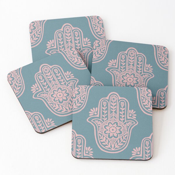 Aperçu de l'œuvre Hamsa Flora Linocut Pattern - Peacock + Rose créée et vendue par Irene Estelle.
