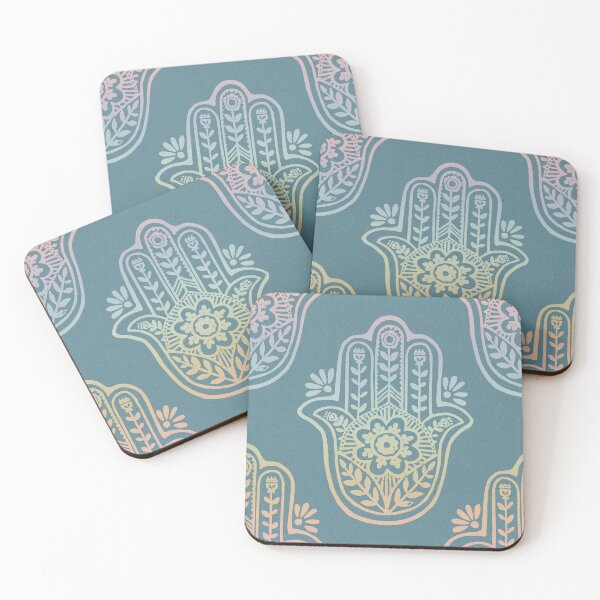 Aperçu de l'œuvre Hamsa Flora Linocut Pattern - Peacock + Rainbow Sorbet créée et vendue par Irene Estelle.