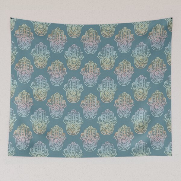 Artikelvorschau, Hamsa Flora Linocut Pattern - Peacock + Rainbow Sorbet entworfen und verkauft von Irene Estelle.