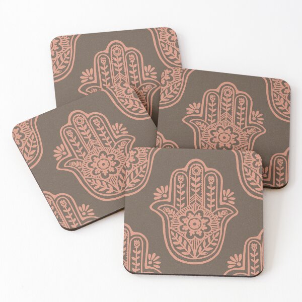 Artikelvorschau, Hamsa Flora Linocut Pattern - Earth + Coral entworfen und verkauft von Irene Estelle.
