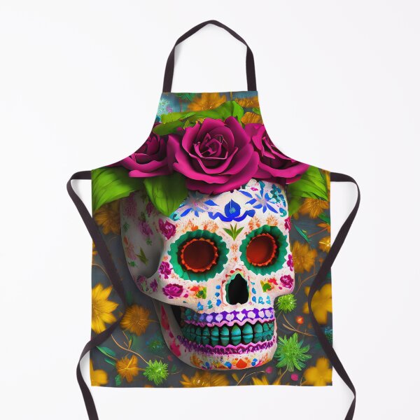 Item preview, Una calavera decorada al estilo mexicano, rodeada por flores multicolores y hojas naranjas designed and sold by IceCreamSmile.