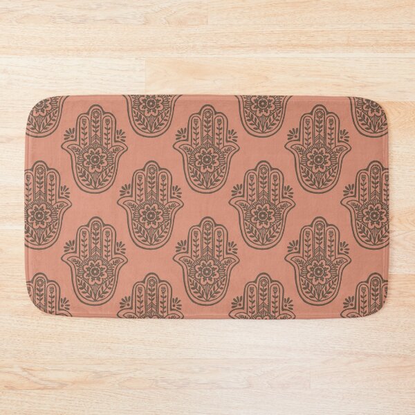Aperçu de l'œuvre Hamsa Flora Linocut Pattern - Coral + Earth créée et vendue par Irene Estelle.