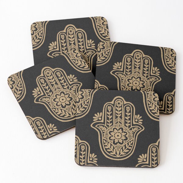 Artikelvorschau, Hamsa Flora Linocut Pattern - Coal + Fawn entworfen und verkauft von Irene Estelle.