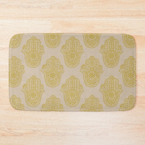 Aperçu de l'œuvre Hamsa Flora Linocut Pattern - Dove + Saffron créée et vendue par Irene Estelle.