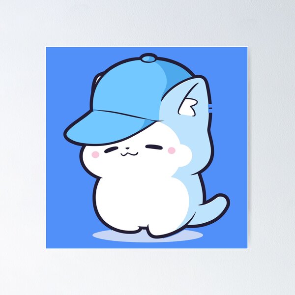 smurf cat, blue cat, cute cartoon blue kitten in a cap