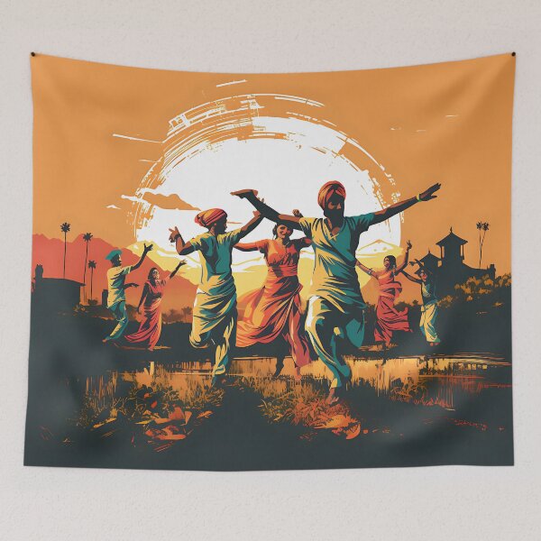 Item preview, Bhangra Dancers In Village Colourful Sunset designed and sold by PioneerX1.