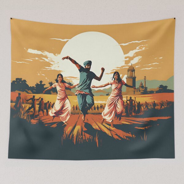 Item preview, Bhangra Dancers In Village Colourful Sunset designed and sold by PioneerX1.