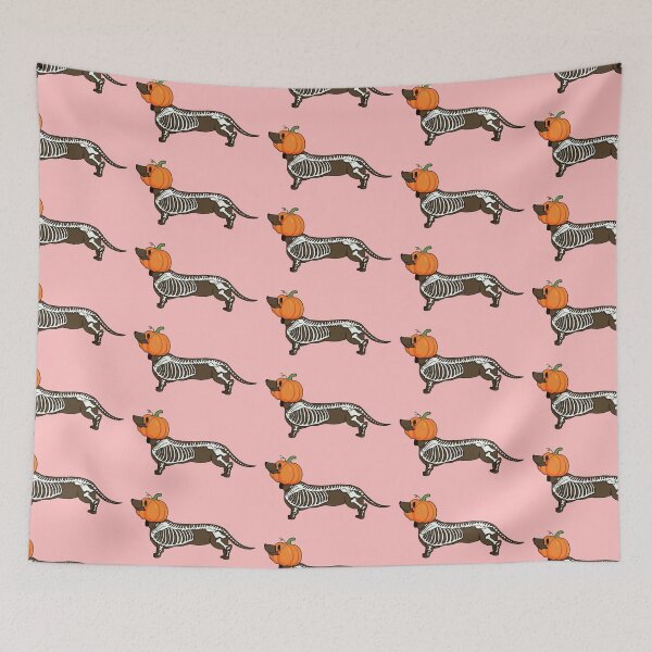 Item preview, Jack Halloween Jack dachshund brown dot pumpkin on pink designed and sold by Itsdomd.