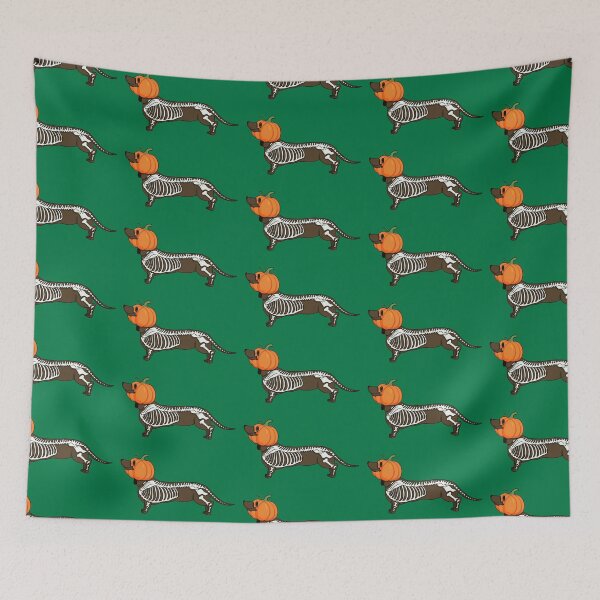 Item preview, Jack Halloween dachshund brown dot ghost on green designed and sold by Itsdomd.