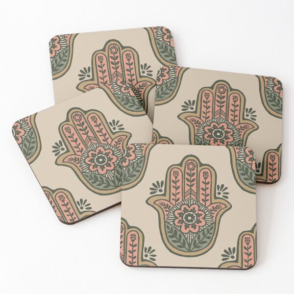 Artikelvorschau, Hamsa Flora Linocut Pattern - Dove, Fawn, Coral, Sage, Earth entworfen und verkauft von Irene Estelle.