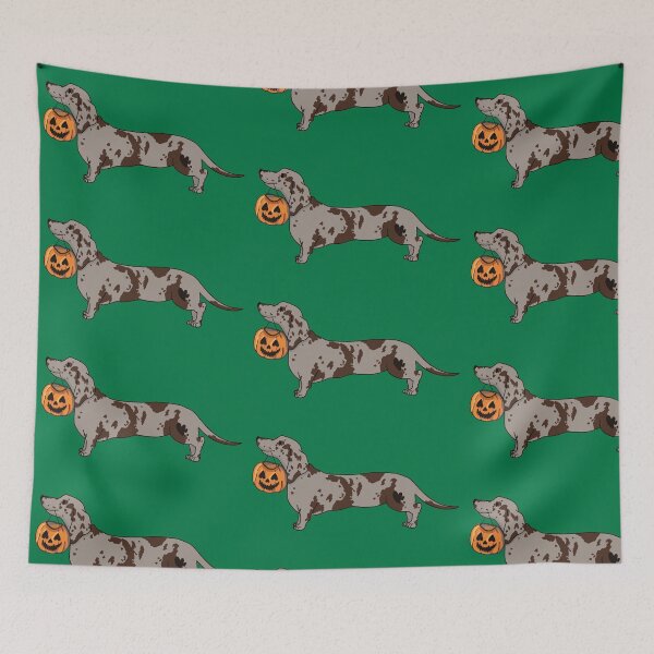 Item preview, Jack Halloween dachshund grey dot ghost on green designed and sold by Itsdomd.