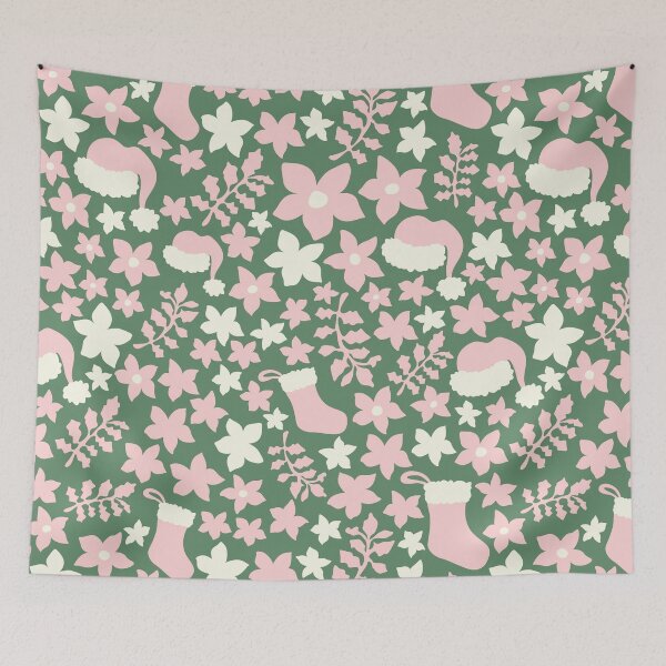 Item preview, Pink and Green Boho Christmas Cabincore Floral Pattern designed and sold by blomastudios.