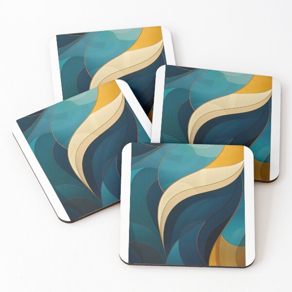 Aperçu de l'œuvre Tableau abstrait, vague bleu et doré, art contemporain créée et vendue par travelposter-ai.