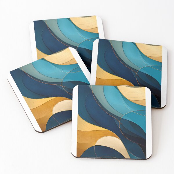 Aperçu de l'œuvre Tableau abstrait, vague bleu et doré, art contemporain créée et vendue par travelposter-ai.