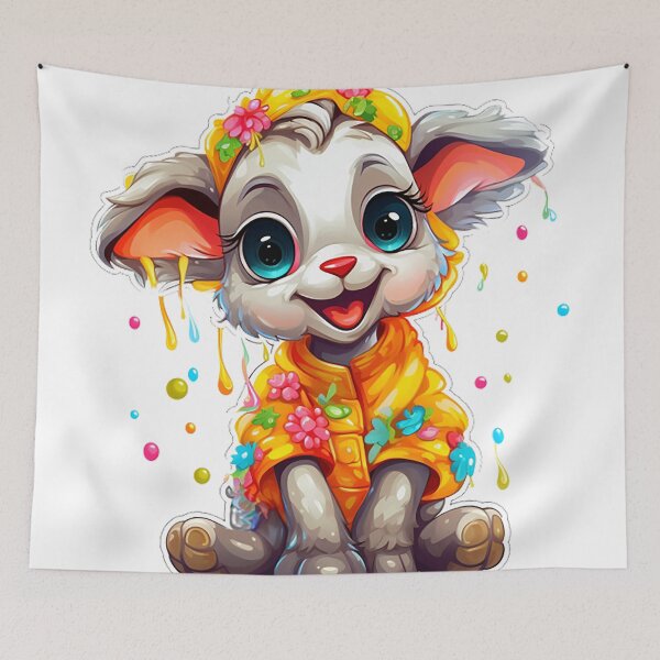 Item preview, Playful & Vibrant: Silly Little Lamb Cartoon Sticker with Colorful Beads and Yellow Coat designed and sold by PaintbrushPlace.