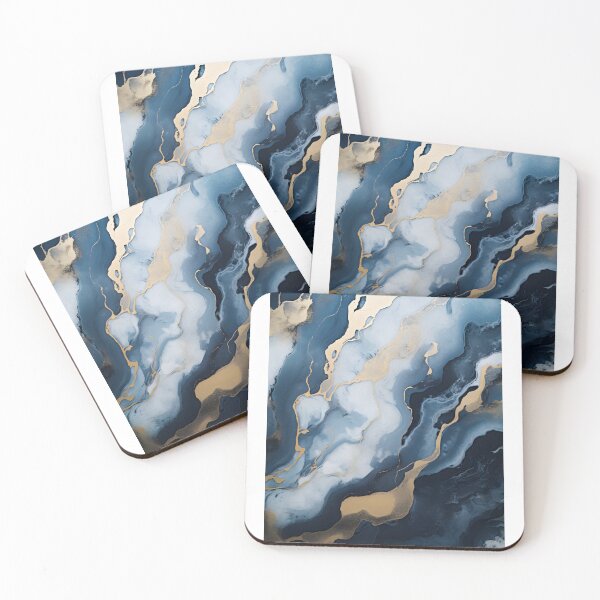 Aperçu de l'œuvre Tableau abstrait, vague bleu et doré, art contemporain créée et vendue par travelposter-ai.