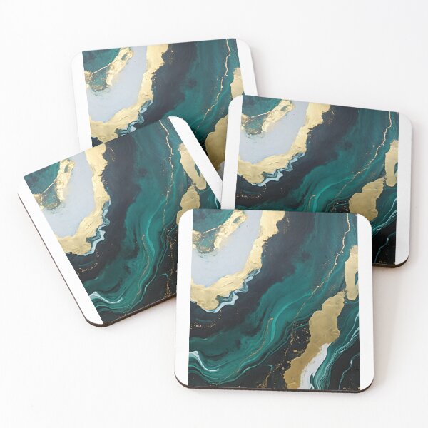 Aperçu de l'œuvre Design abstrait, vague verte et doré, art contemporain créée et vendue par travelposter-ai.