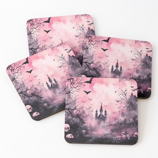 Aperçu de l'œuvre Halloween rose, Château noir, mignon et effrayant, décorations d'Halloween créée et vendue par Sunmoonlove.