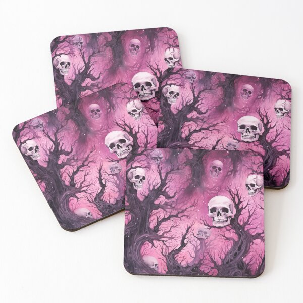 Aperçu de l'œuvre Crânes roses d'Halloween, arbres sombres, mignons et effrayants, décorations d'Halloween créée et vendue par Sunmoonlove.