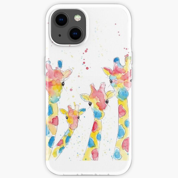 Family of four vibrant rainbow giraffes iPhone Soft Case