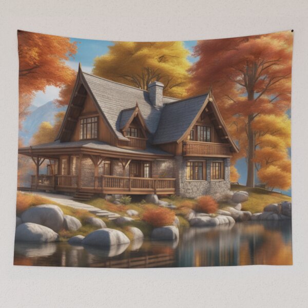 Item preview, Autumn Lakeside Cottage designed and sold by HOMEDESIGNPRINT.